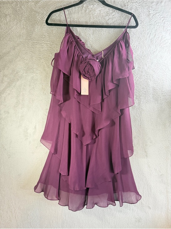 Rebecca Taylor Dresses & Skirts - Rebecca Taylor Silk Plum Ruffled Chiffon Spaghetti Strap Dress 8 NWT MSRP $345